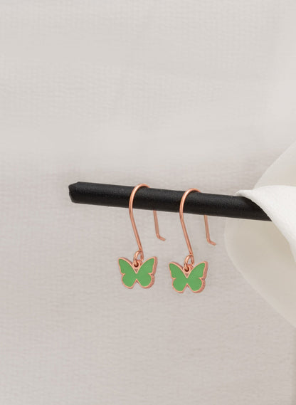 925 Sterling Silver Green Enamel Butterfly Earrings