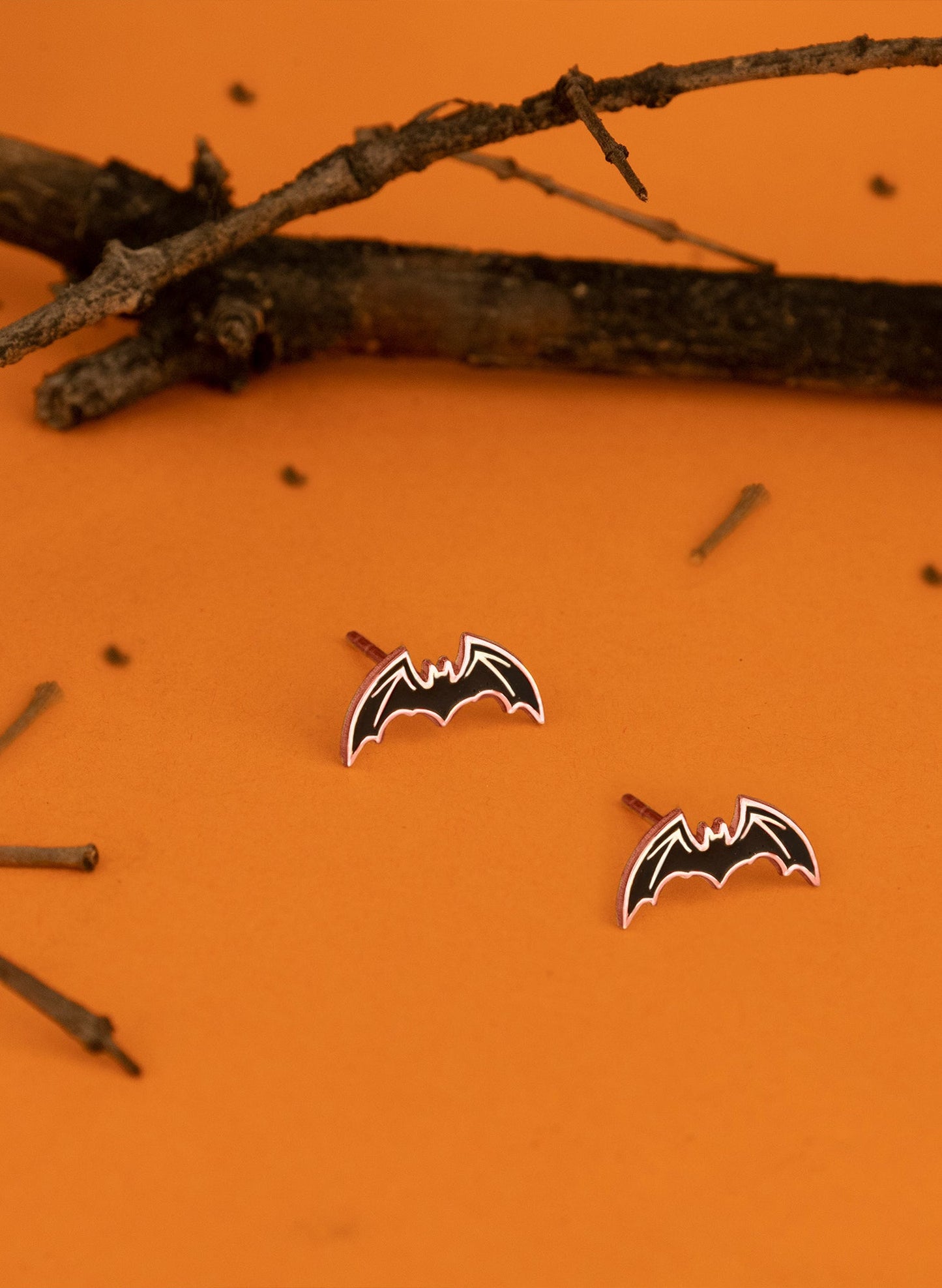 925 Sterling Silver Enamel Black Bat Earring - Halloween Gift