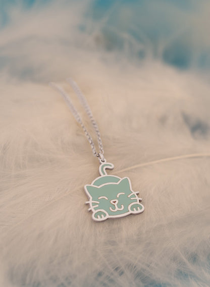 925 Sterling Silver Enamel Cat Necklace