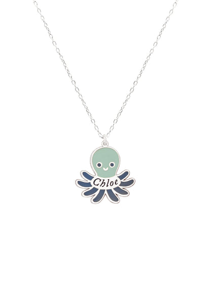 925 Sterling Silver Enamel Octopus Name Necklace