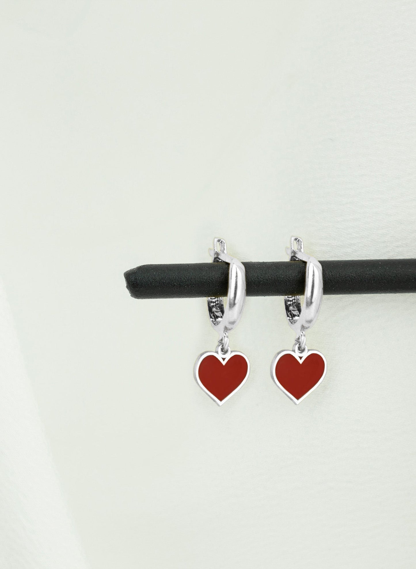 925 Sterling Silver Red Heart Hoop Earring