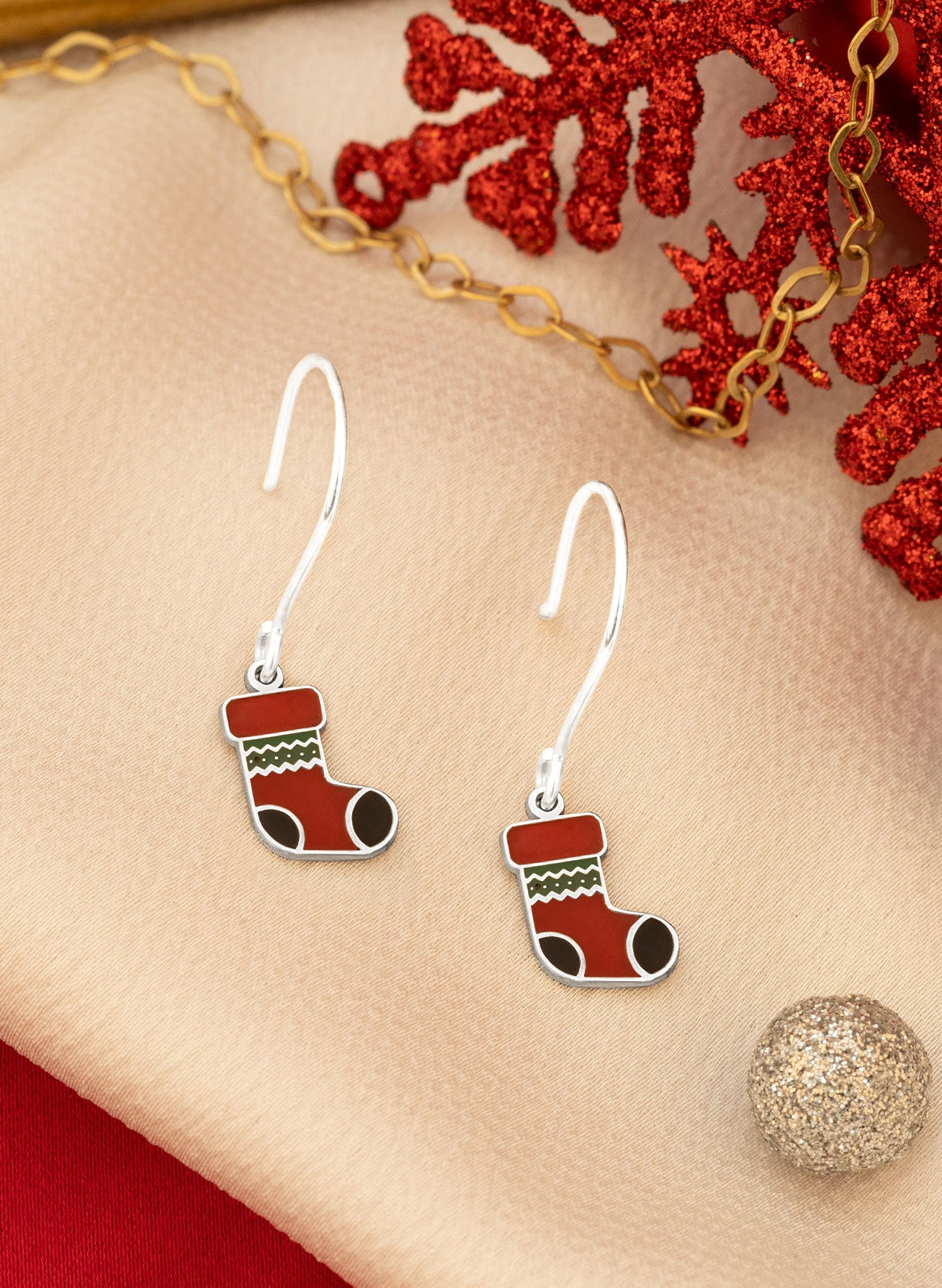 925 Sterling Silver Christmas Stocking Earrings
