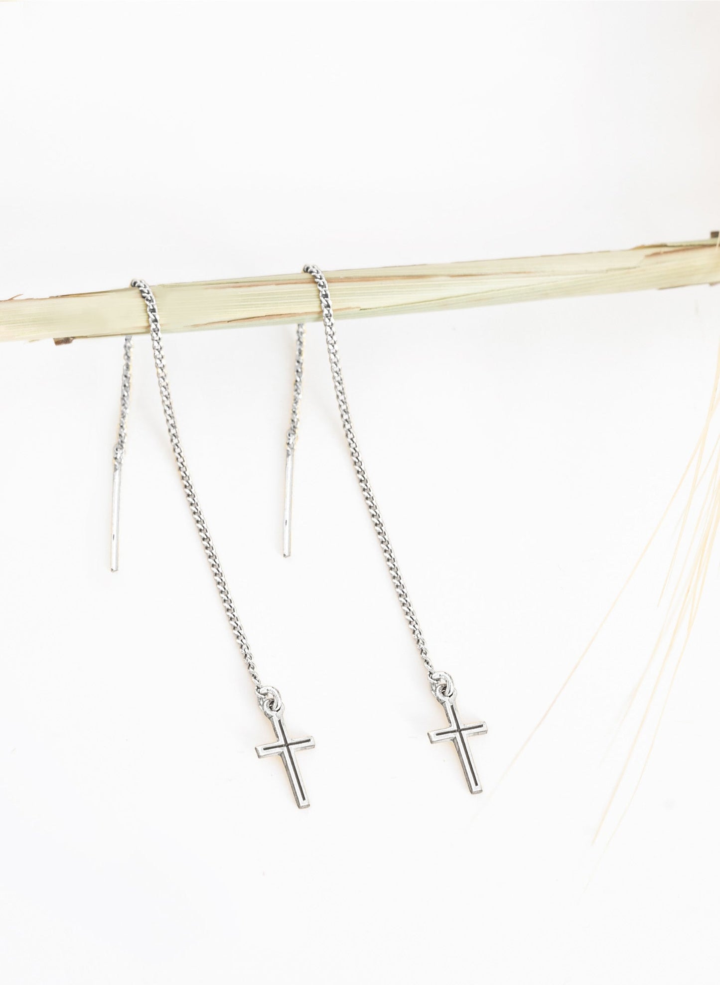 925 Sterling Silver Threader Cross Earring