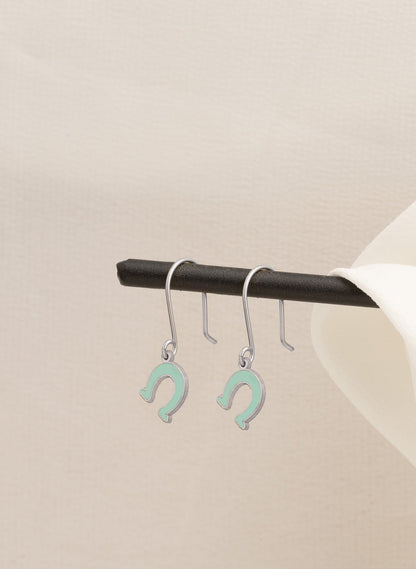 925 Sterling Silver Enamel Horseshoe Earrings
